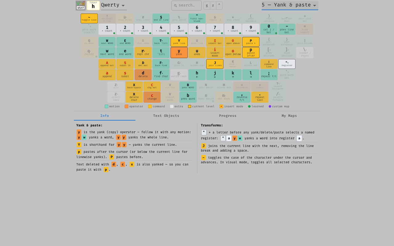 Lesson 5 — Yank & paste: y, p and register keys highlighted