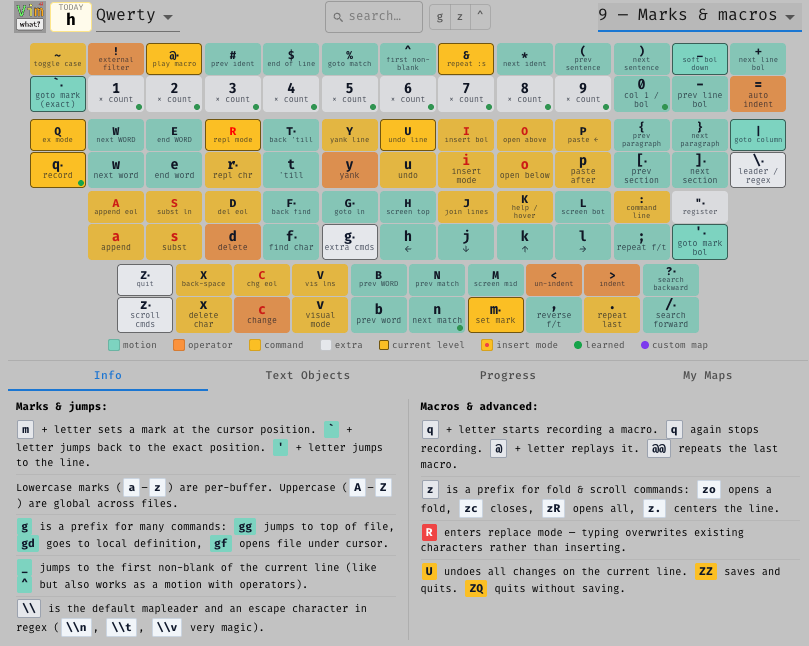Lesson 9 — Marks & macros: full keyboard unlocked
